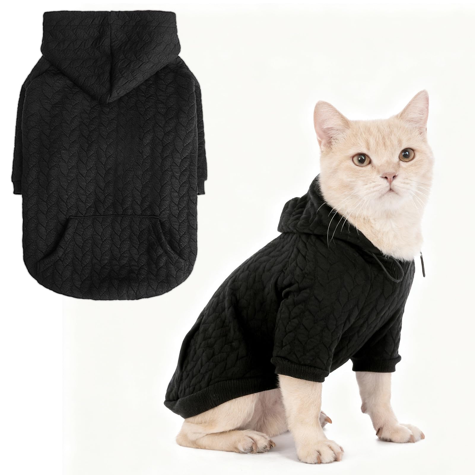 EXPAWLORER textured cable knit hoodie front view provides warm daily walks.