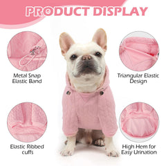 EXPAWLORER textured cable knit hoodie leash hole design for easy attachment.