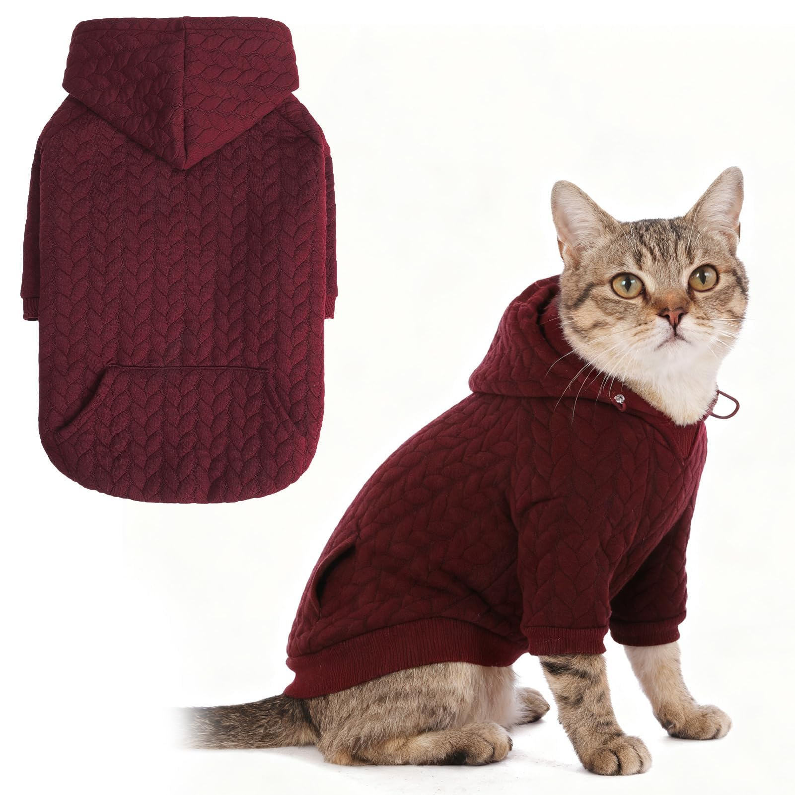 EXPAWLORER textured cable-knit hoodie front view shows soft, warm fabric for daily wear