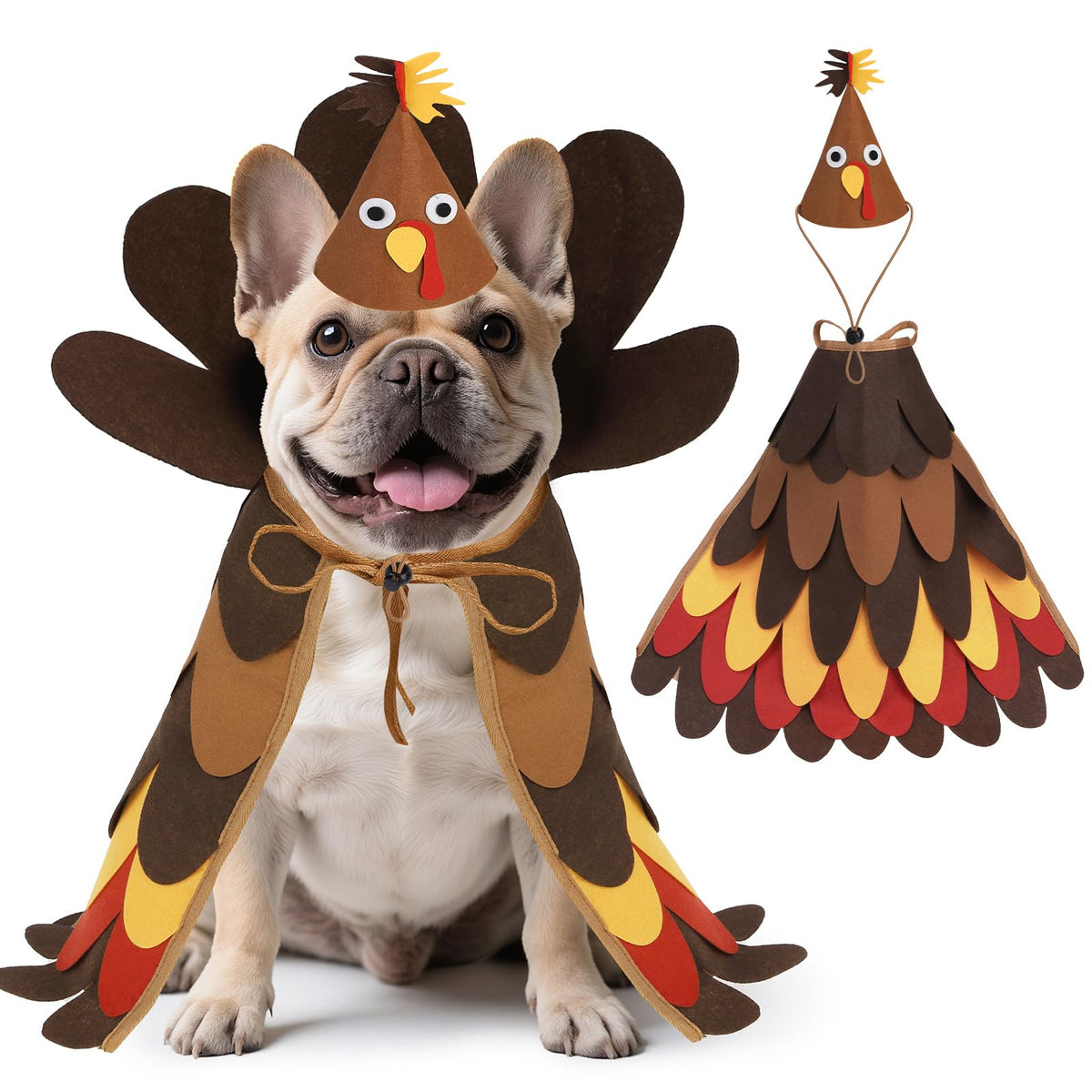 expawlorer Thanksgiving dog turkey costume front view, ideal for cute holiday photos