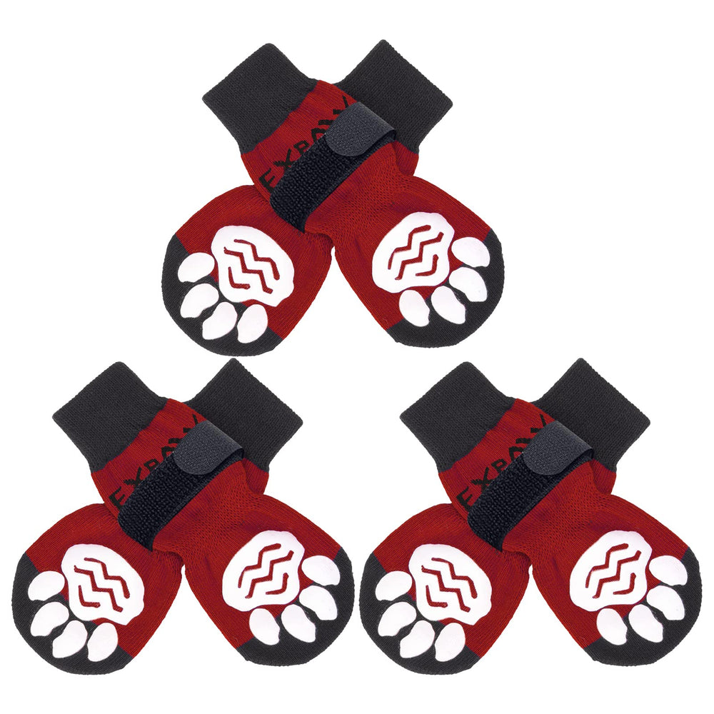 EXPAWLORER anti-slip dog socks on paw coverage offer reliable traction on hardwood floors.
