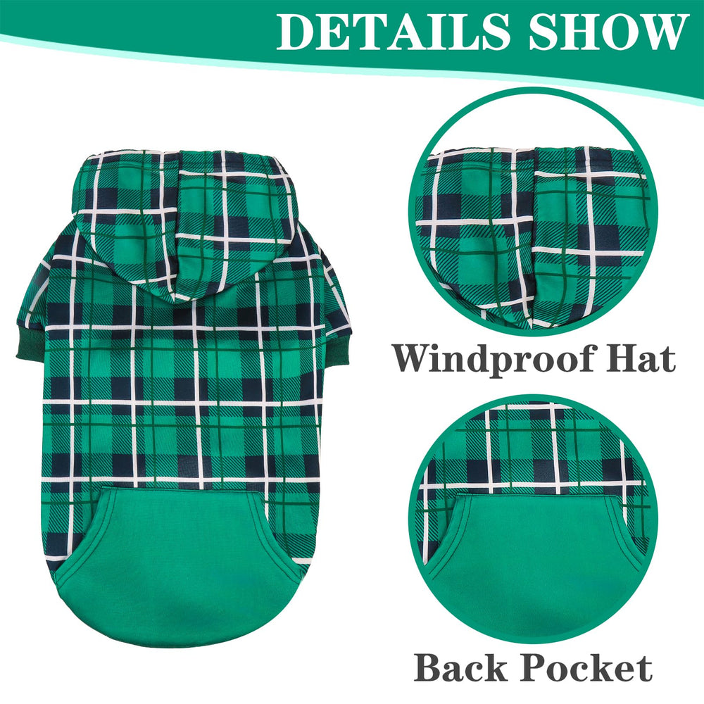 EXPAWLORER British tartan pattern on the hoodie enhances timeless dog fashion.