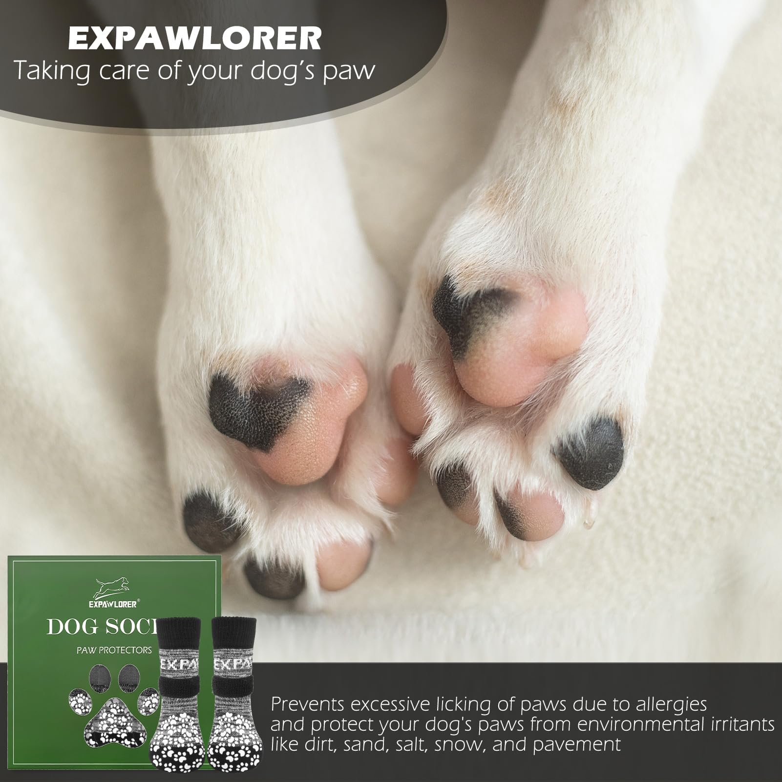 EXPAWLORER calcetines antideslizantes con agarre doble mejoran la tracción en suelos lisos.