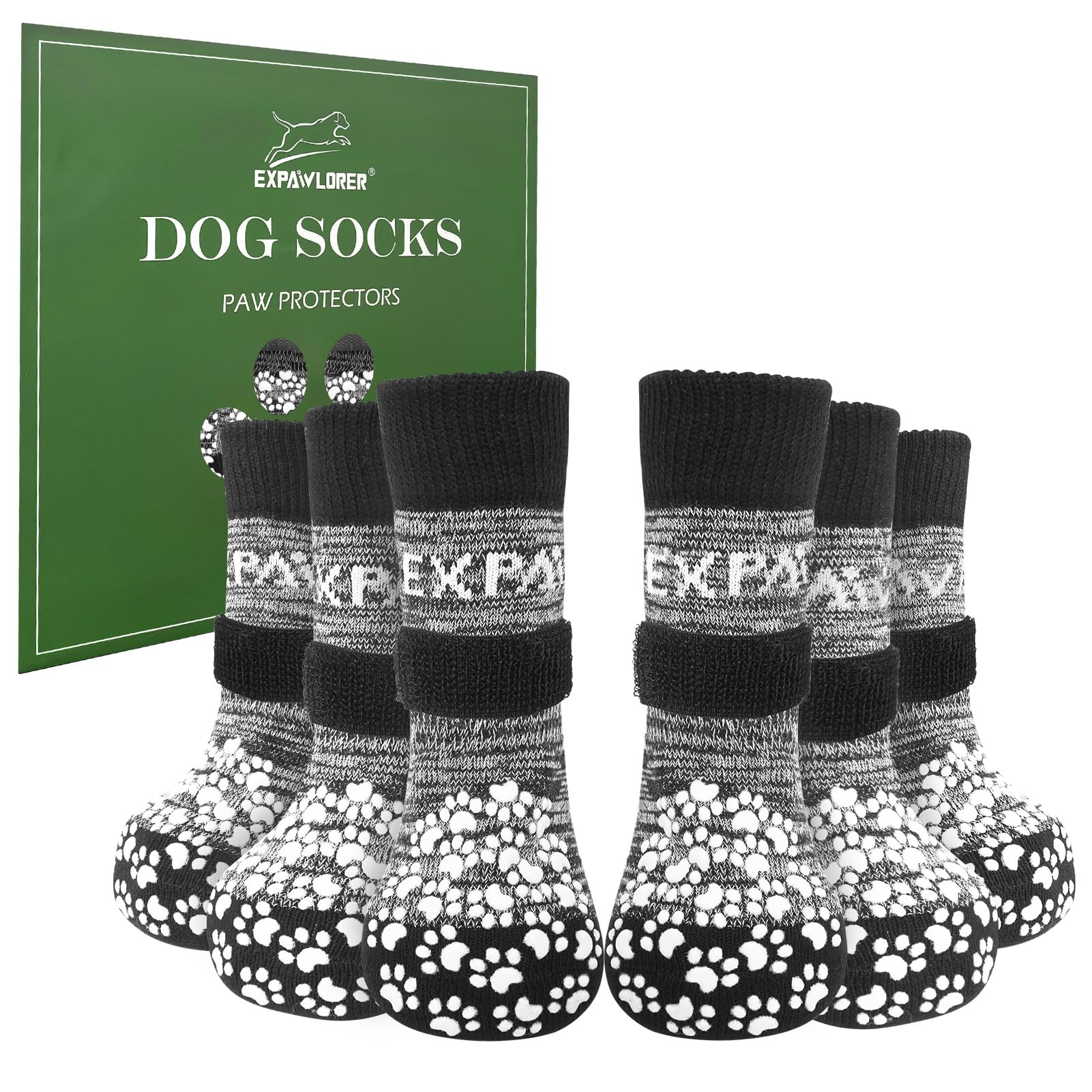 EXPAWLORER calcetines antideslizantes para perros con patas protegidas en casa.