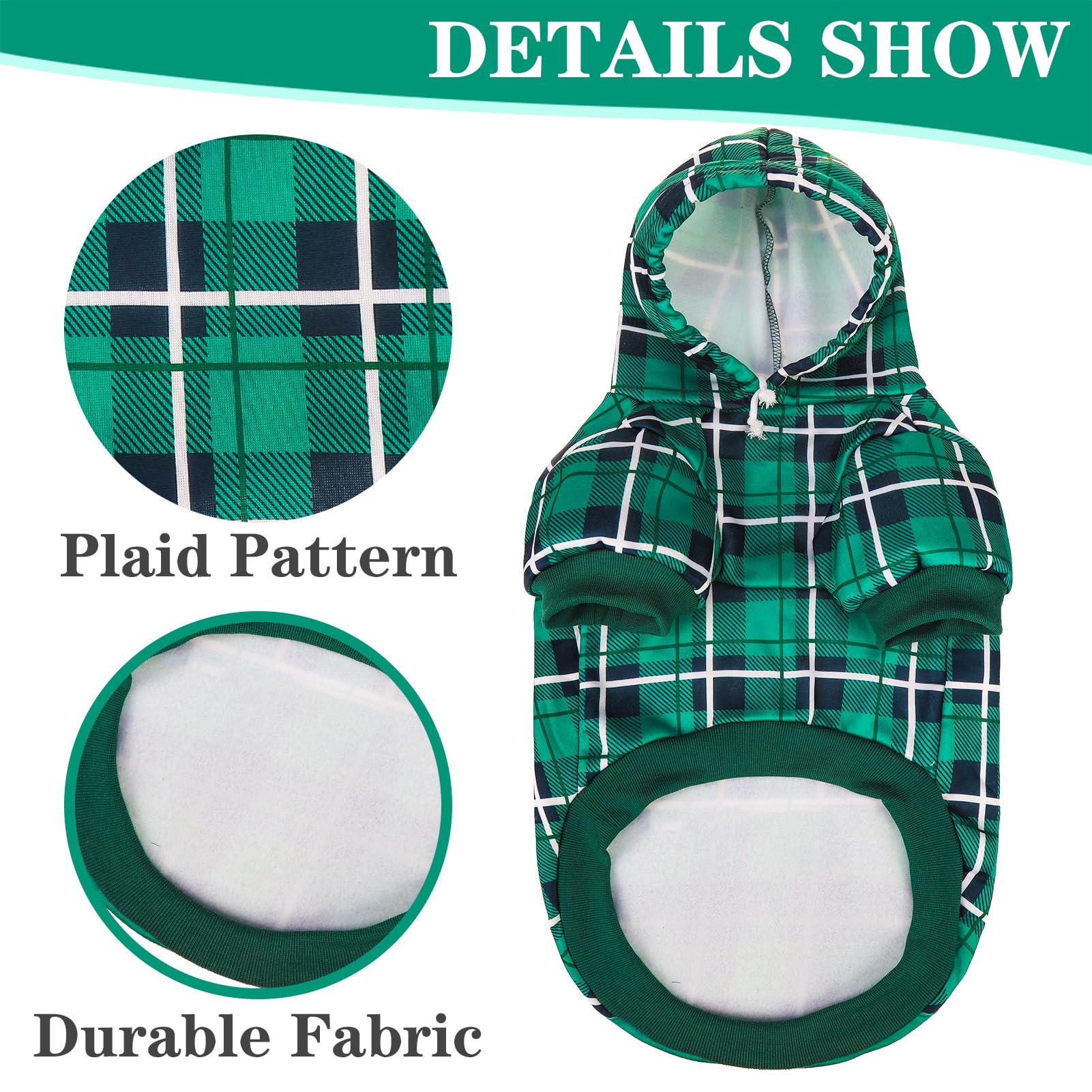 EXPAWLORER plaid dog hoodie leash hole detail for easy outdoor adventures.