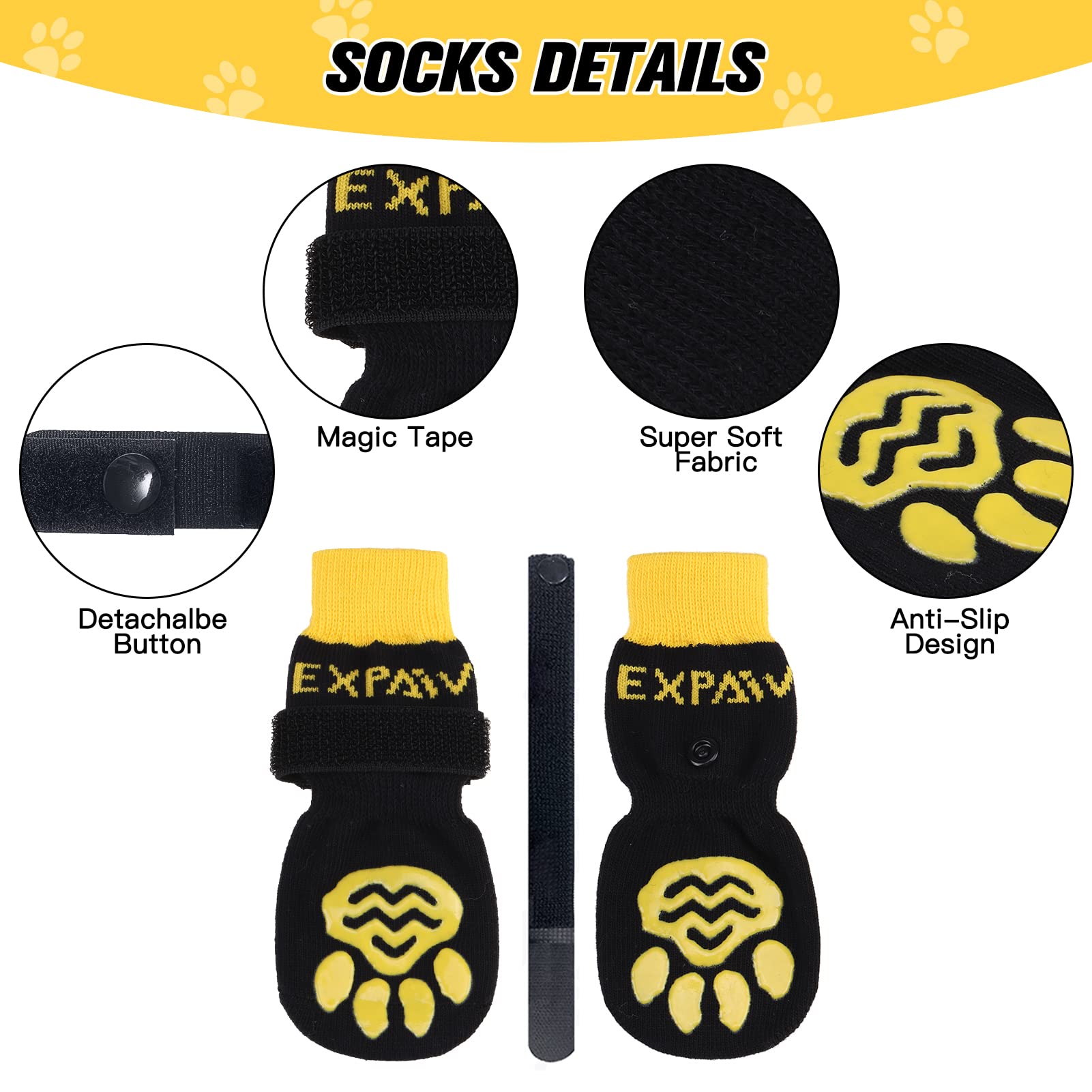 EXPAWLORER dog socks adjustable magic-tape for secure, comfortable fit