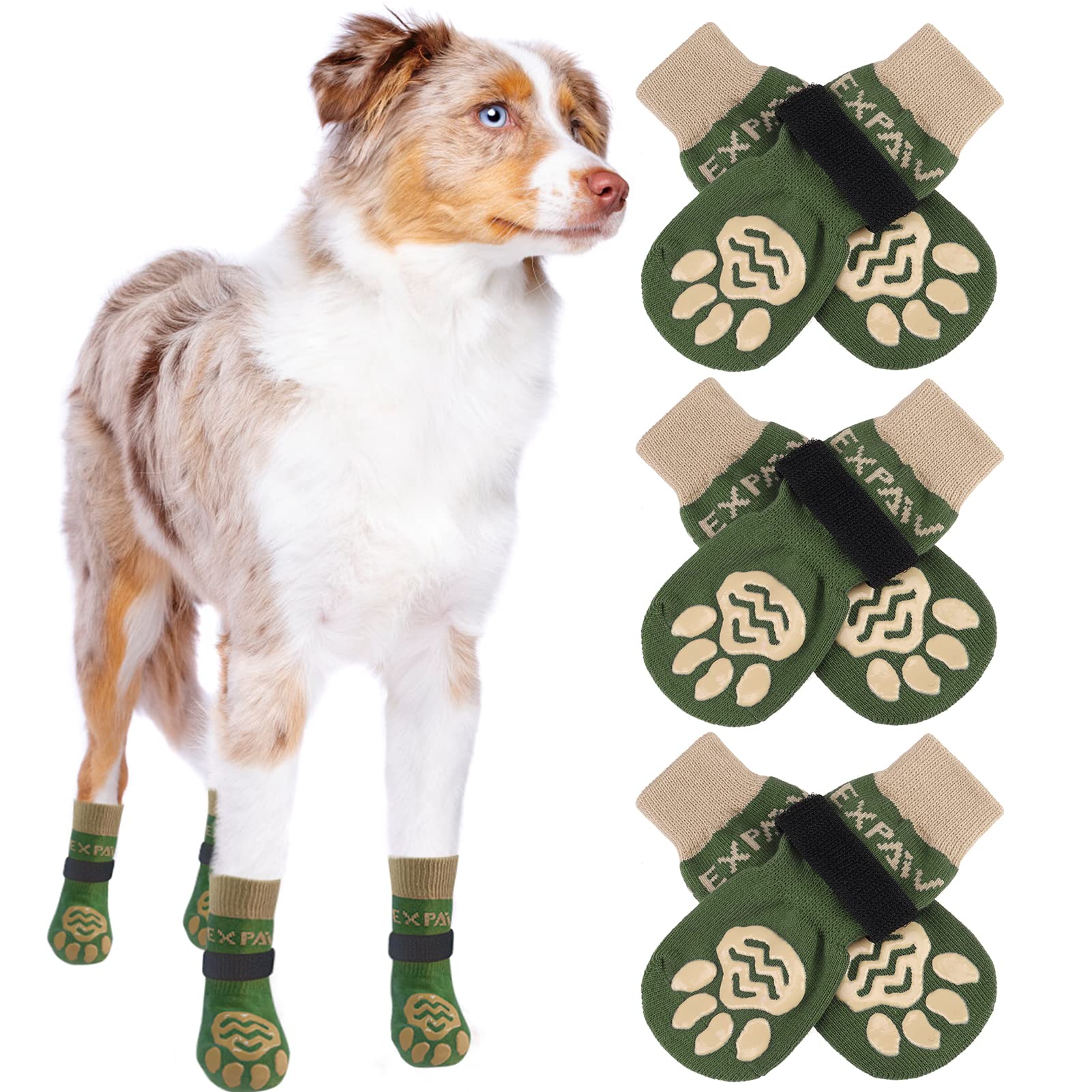 EXPAWLORER dog socks anti-slip traction on smooth floors for safer indoor walks