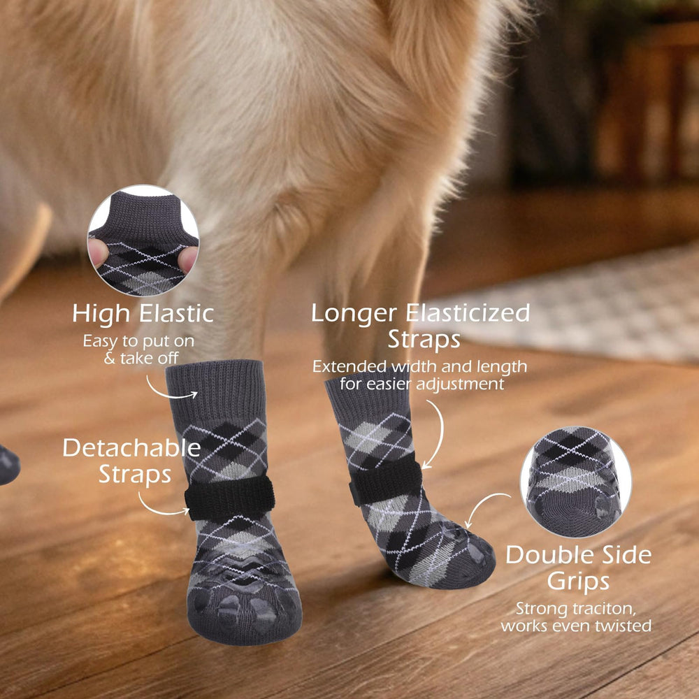 EXPAWLORER dog socks—double-sided grips prevent slips on slick floors.