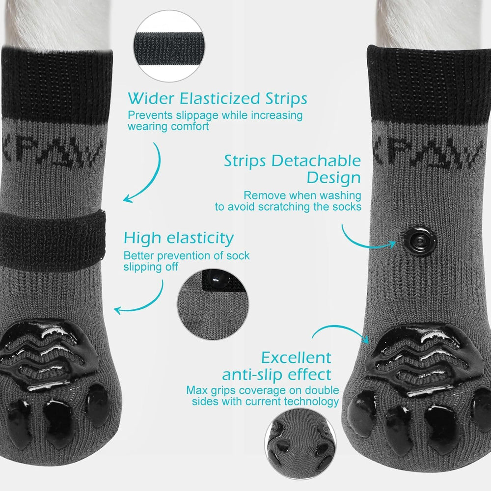 EXPAWLORER dog socks with double-side no-skid grips for floor traction.