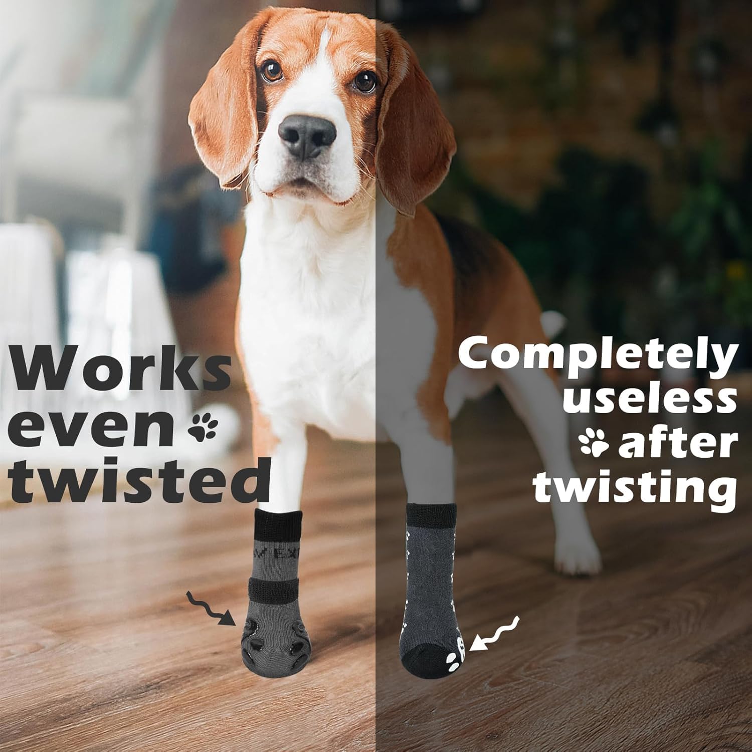 EXPAWLORER paw protectors on hardwood help dogs walk confidently.