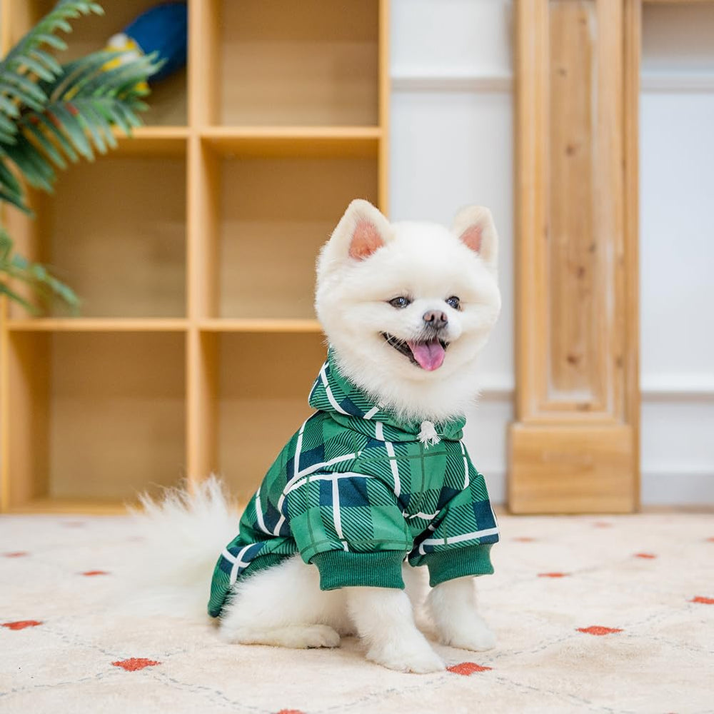 EXPAWLORER Plaid Dog Hoodie folded sample shows easy washing and drying