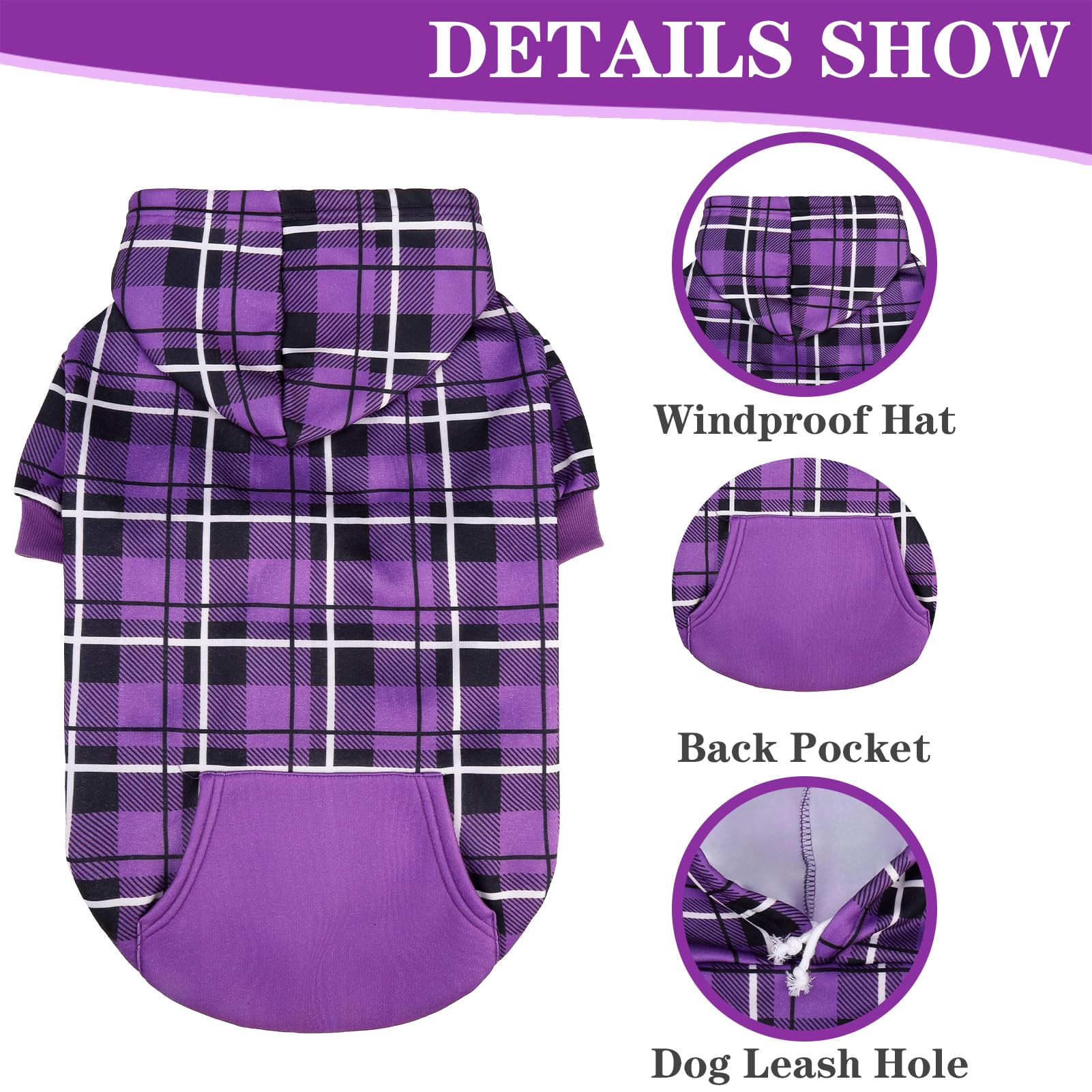 EXPAWLORER plaid dog hoodie leash hole design for easy outdoor outings