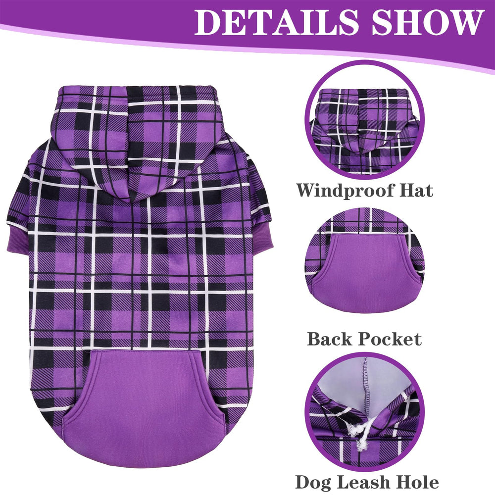 EXPAWLORER plaid dog hoodie leash hole design for easy outdoor outings