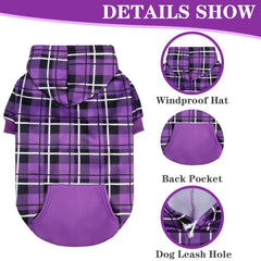 EXPAWLORER plaid dog hoodie leash hole design for easy outdoor outings