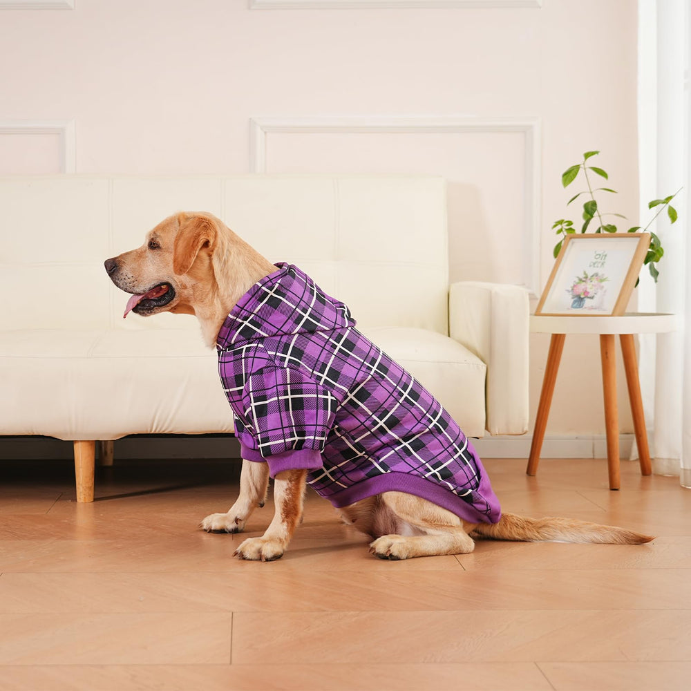 EXPAWLORER plaid dog hoodie machine washable for easy post-walk cleaning
