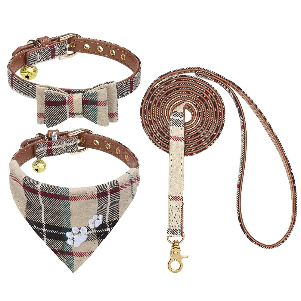 EXPAWLORER puppy collar with bow tie in beige for stylish outdoor walks