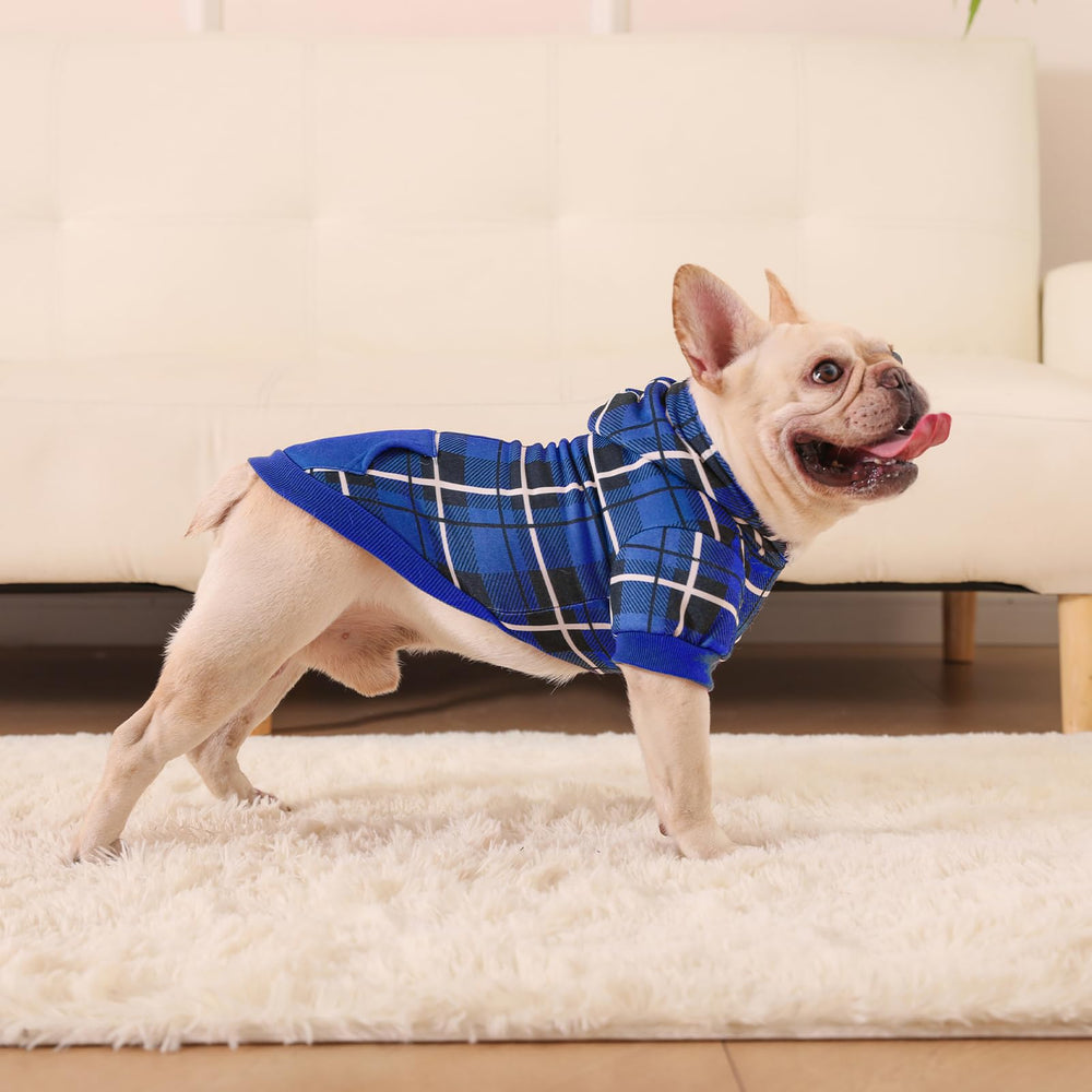 EXPAWLORER sudadera para perro tartán azul, uso versátil para ocasiones formales o casuales.