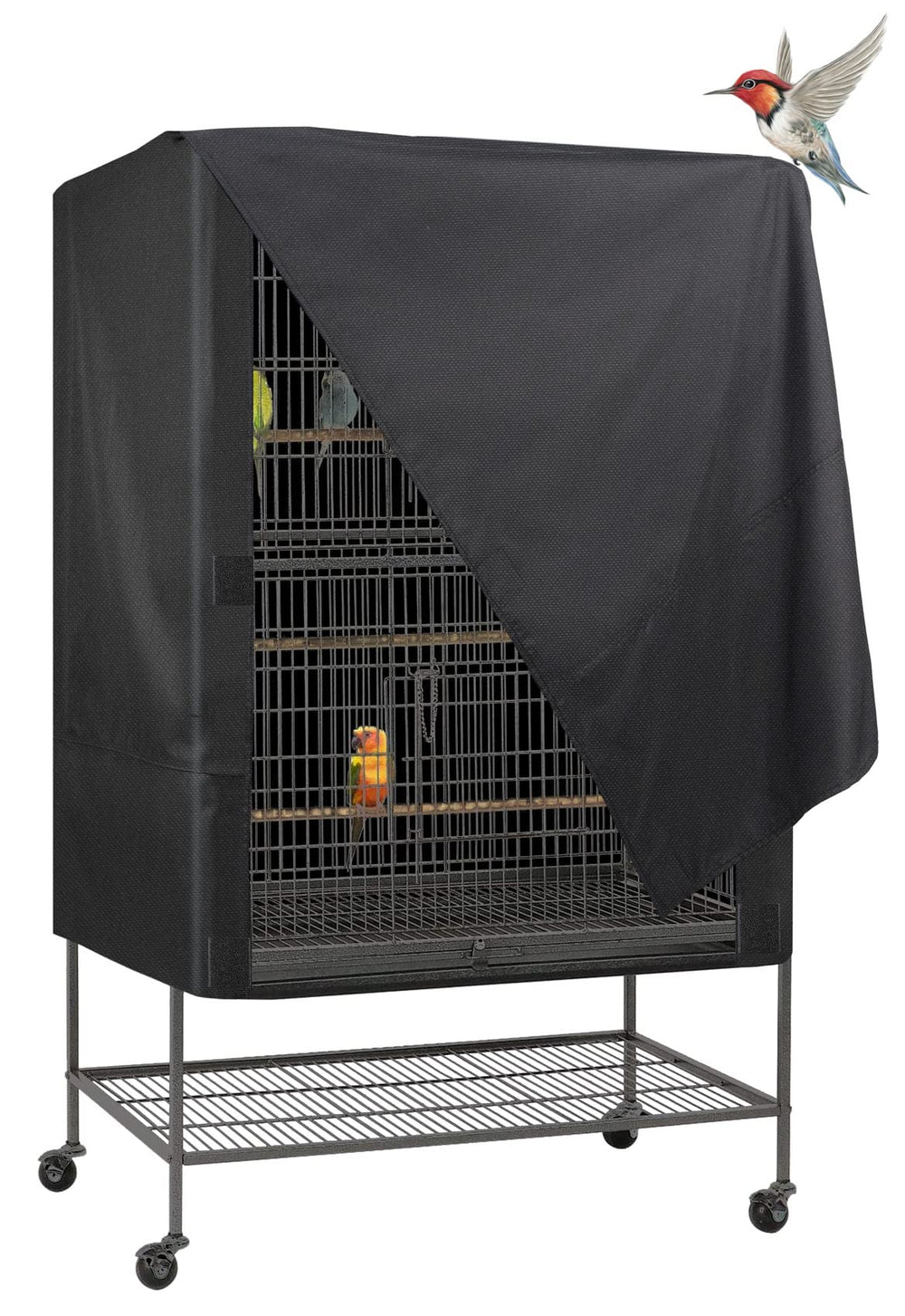 Explore Land Bird Cage Cover XL on cage provides privacy and sun protection.