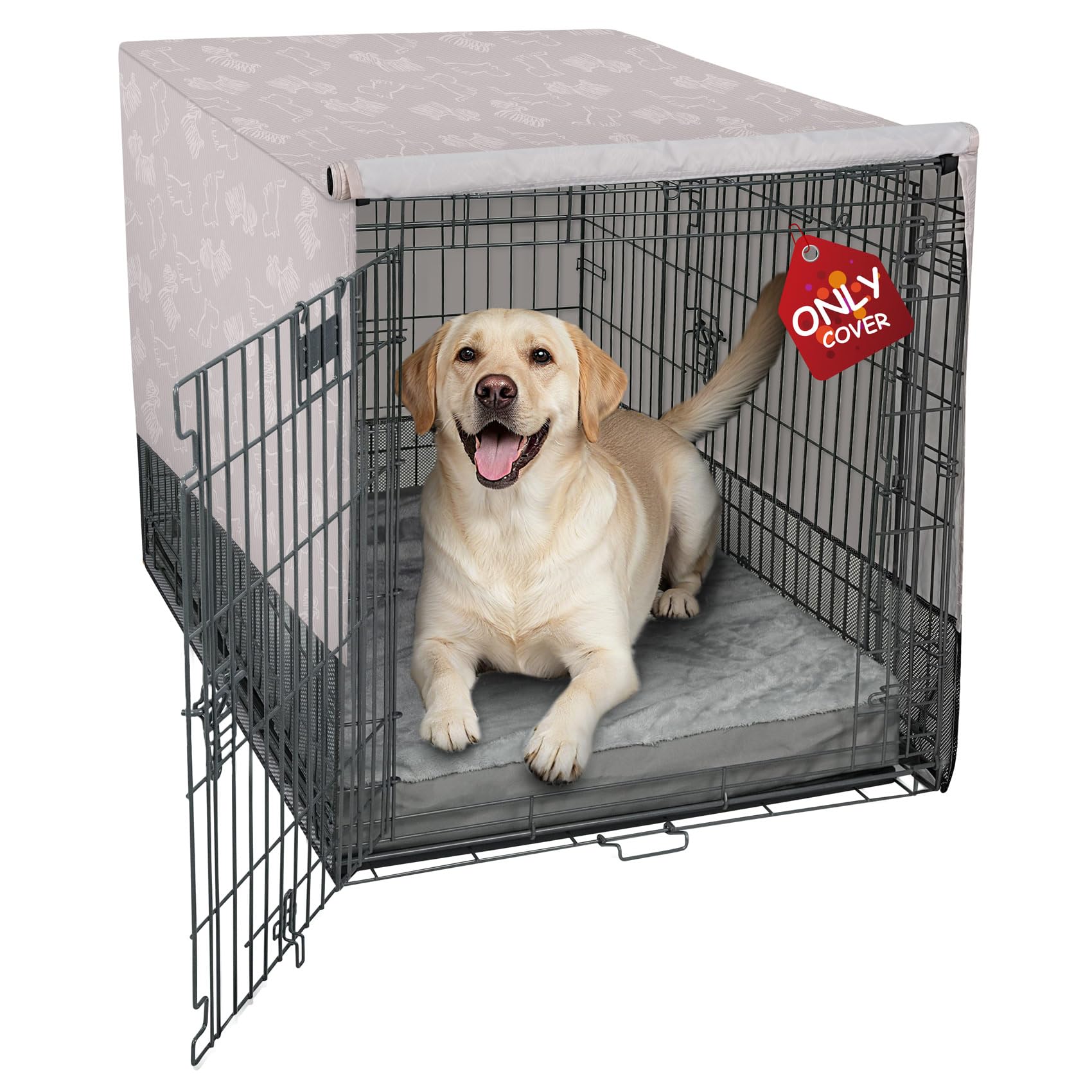 Explore Land breathable dog crate cover 36in front view demonstrates universal fit and privacy.