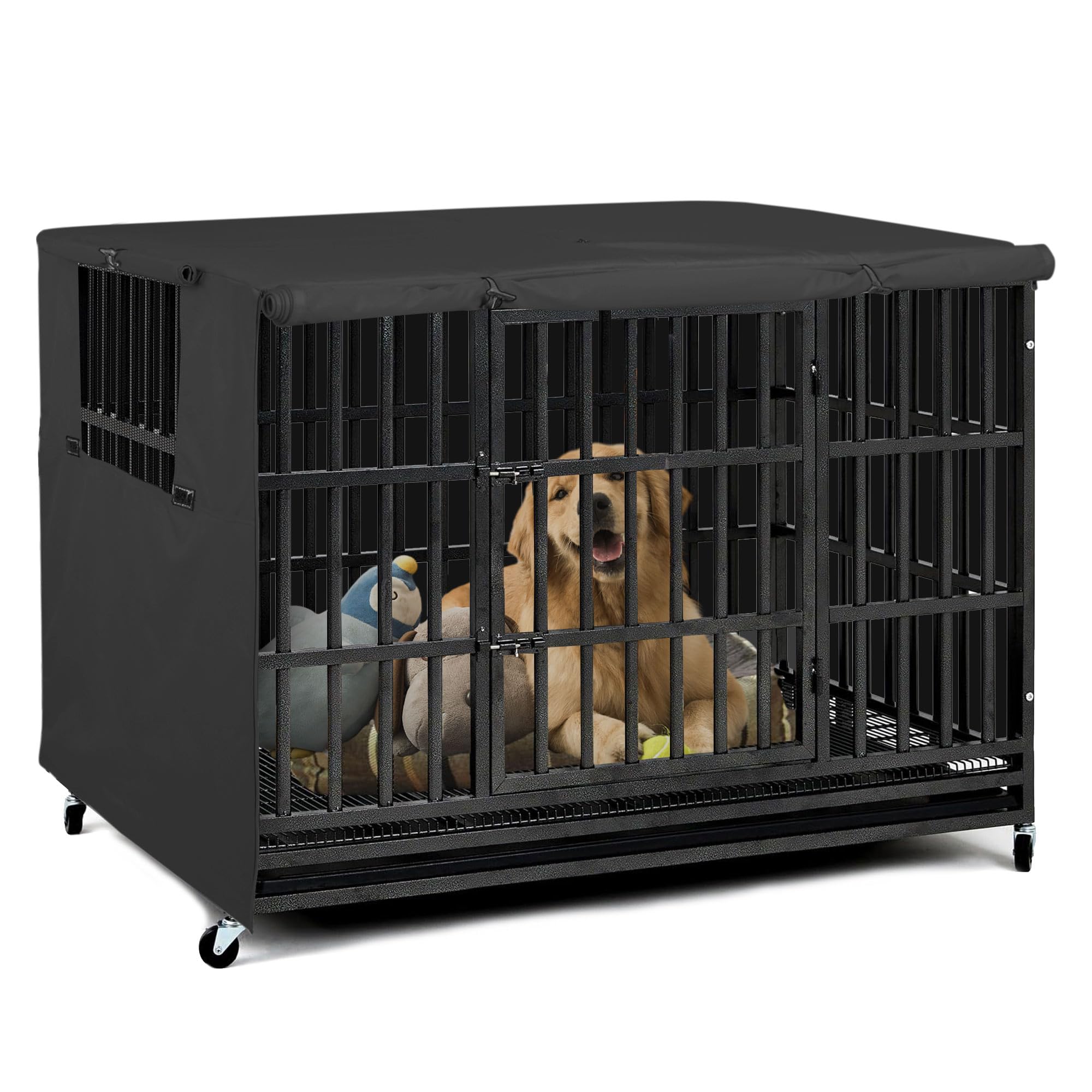 Explore Land dog crate cover 38in side view offers shade and wind protection.