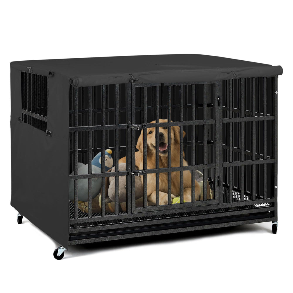 Explore Land dog crate cover 38in side view offers shade and wind protection.