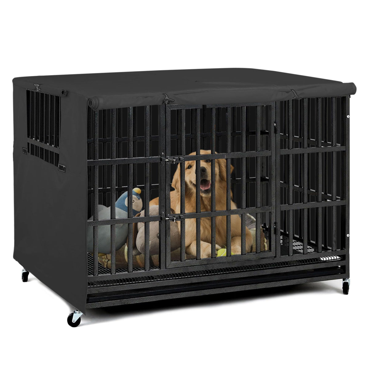 Explore Land dog crate cover 38in side view offers shade and wind protection.