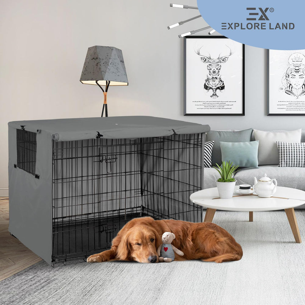 Explore Land dog crate cover bottom toggles keeps cover secure.