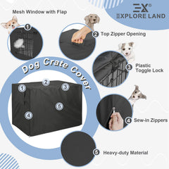 Explore Land Dog Crate Cover doors open to illustrate two-entry airflow options.