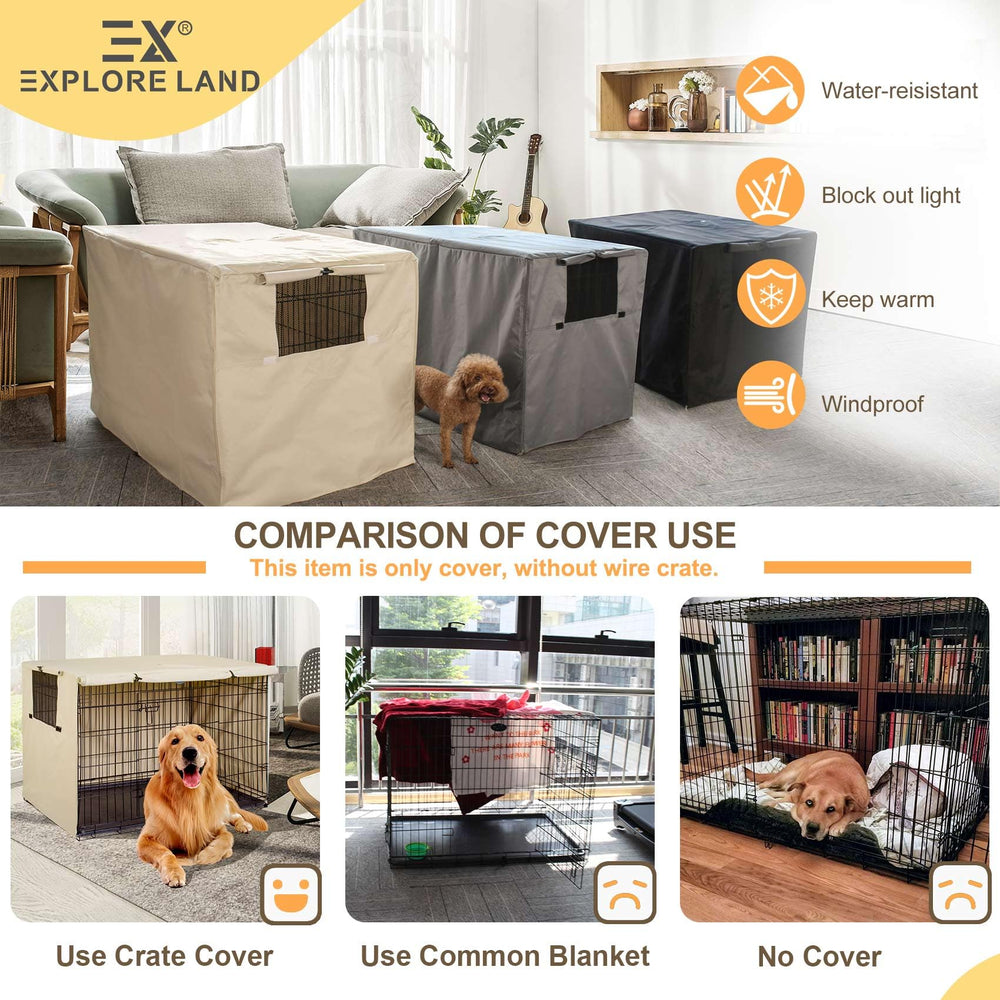 Explore Land dog crate cover material closeup shows durable oxford fabric.