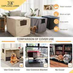 Explore Land dog crate cover material closeup shows durable oxford fabric.