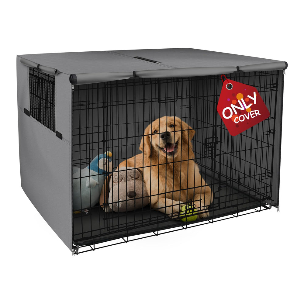 Explore Land dog crate cover side view with windproof Oxford cloth offering sun protection