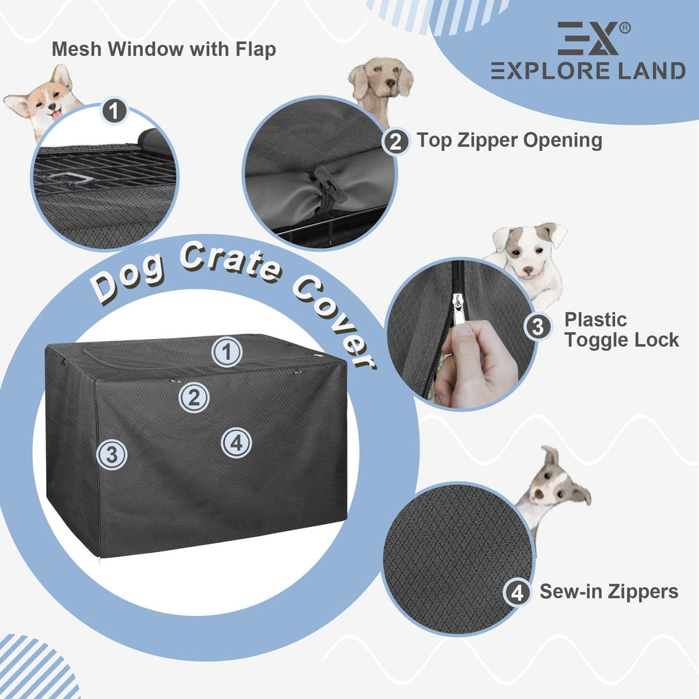 Explore Land crate cover shows large zipper openings for easy access to pet
