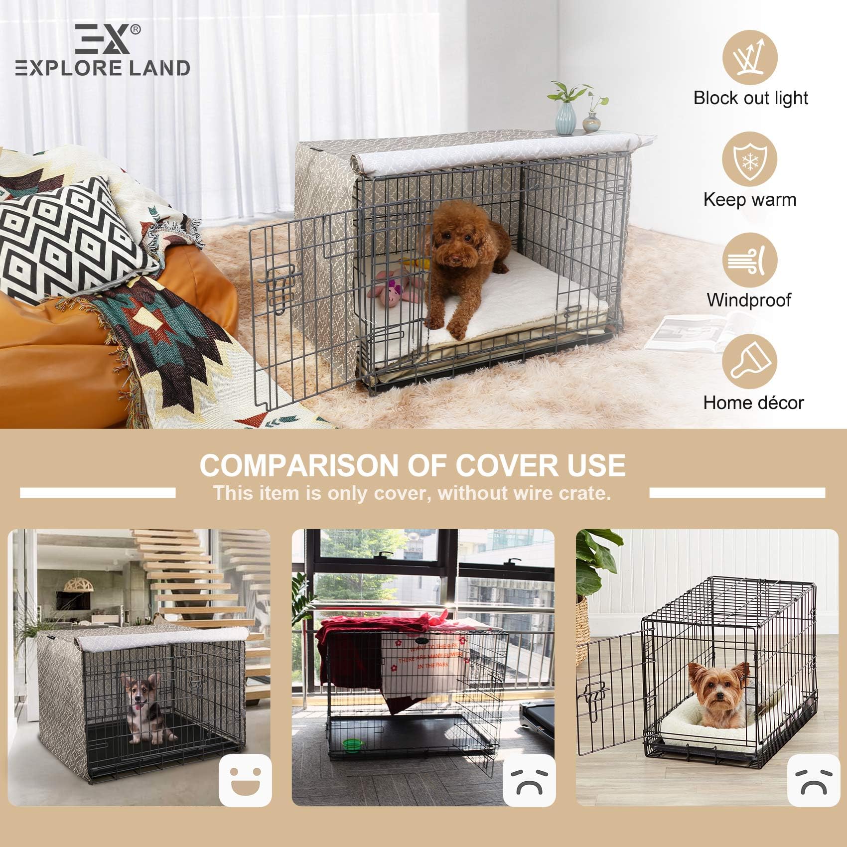 Explore Land durable polyester material keeps the crate lightweight while offering wind and sun protection.