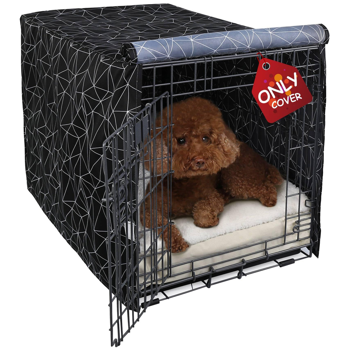 Explore Land pattern dog crate cover on a 24-inch crate enhances home decor and hides the kennel