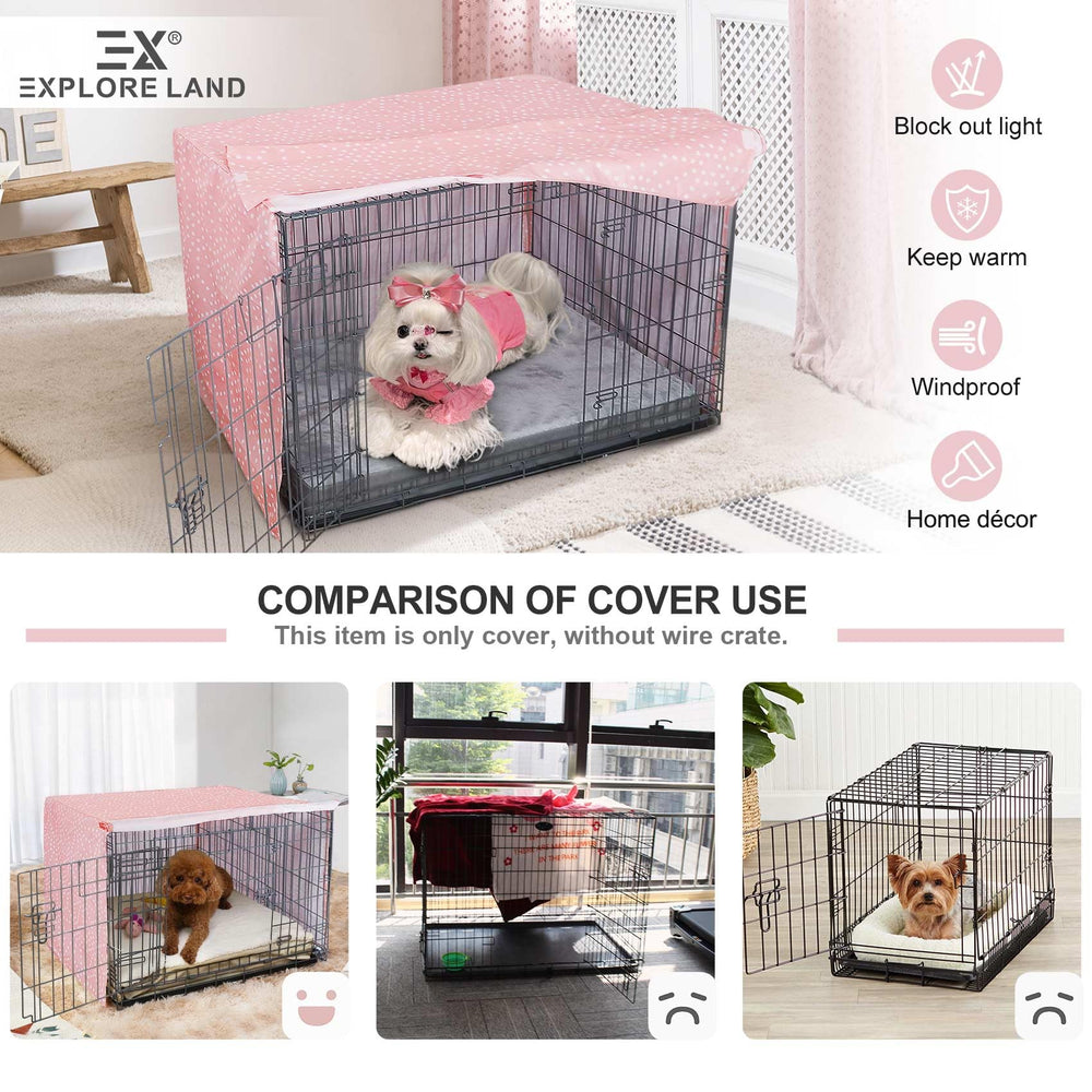 Explore Land Pattern Dog Crate Cover 30-inch side view highlights wind and sun blocking material.
