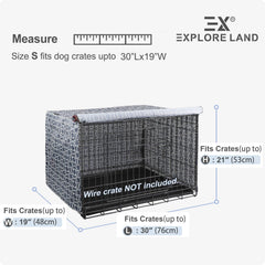 Explore Land Pattern Dog Crate Cover side view shows easy access and quick setup.
