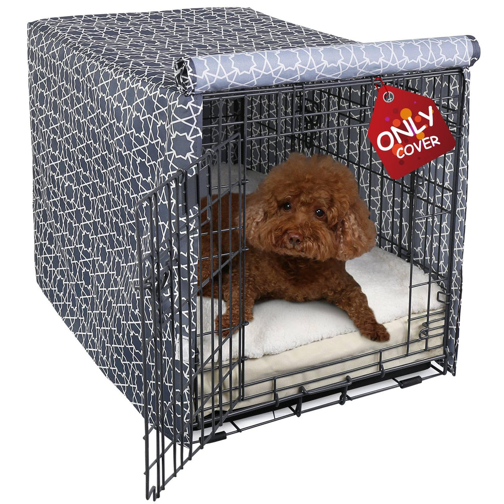 Explore Land dog crate cover 42-inch front view shows decorative pattern and room-friendly style