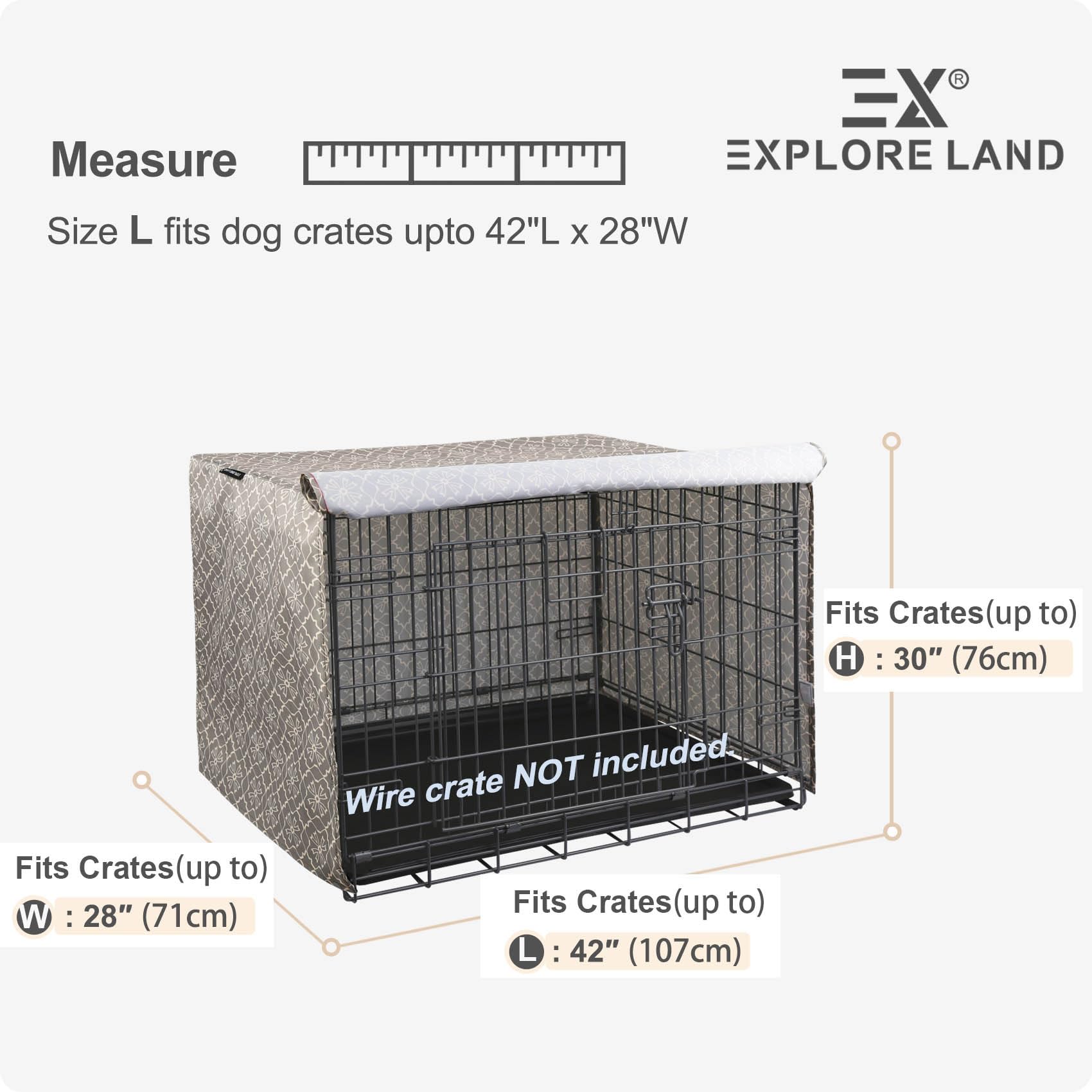 Explore Land Pattern Dog Crate Cover side view in violet blends with décor.
