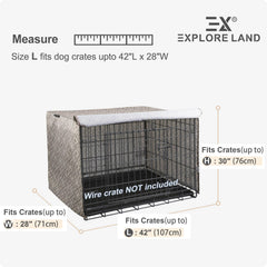 Explore Land Pattern Dog Crate Cover side view in violet blends with décor.