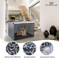 Explore Land Pattern Dog Crate Cover closeup material; lightweight, durable polyester.