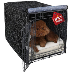 Explore Land Pattern dog crate cover—front view shows universal 48-inch fit and décor-friendly look.