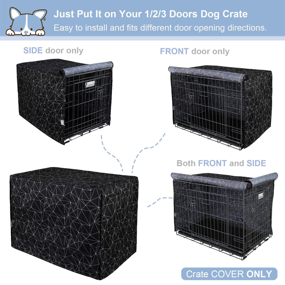 Explore Land Pattern Dog Crate Cover in living room demonstrates decor-friendly transformation