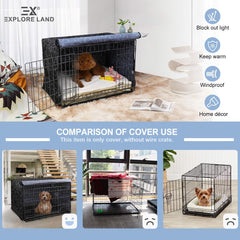 Explore Land Pattern dog crate cover—roller shade open view demonstrates adjustable visibility and ventilation.