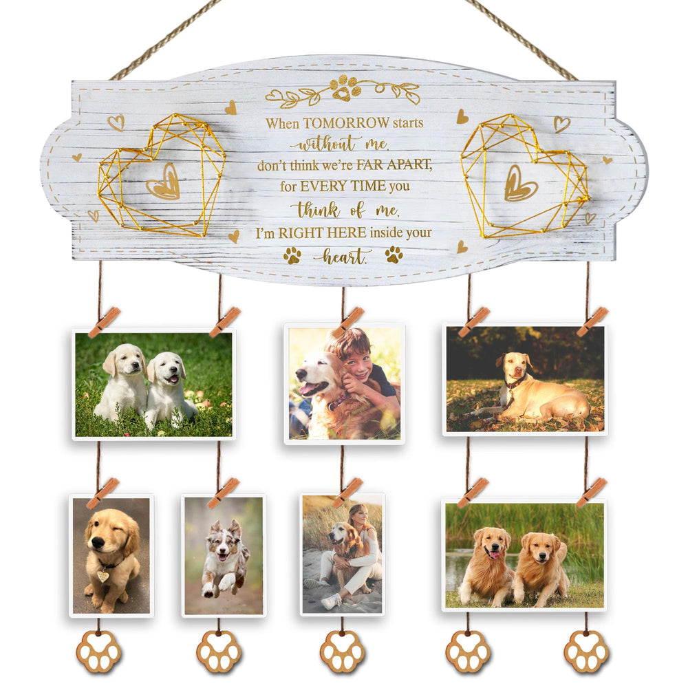 EXQUIDECA memorial board close-up shows paw pendant and gold accents for cherished dog memories.