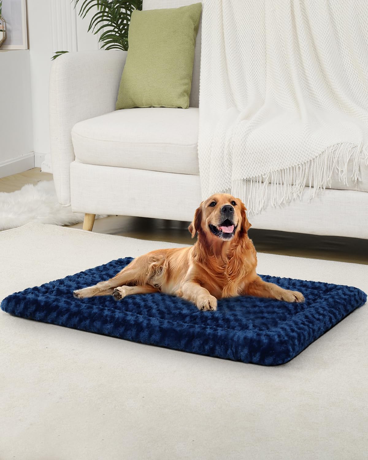 Exsnugy blue dog bed sleeping scene emphasizes cozy sleep surface
