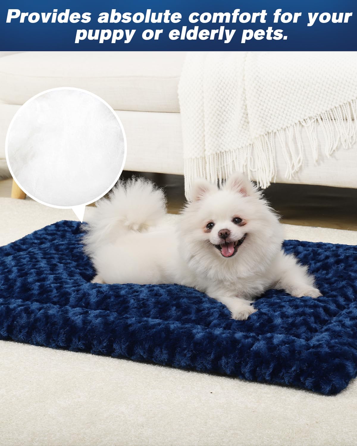 Exsnugy dog bed mat 35x22 blue rectangle fits spacious sleeping area.