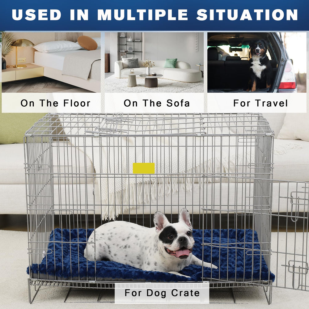 Exsnugy dog bed mat crate-compatible blue for versatile sleeping spots.