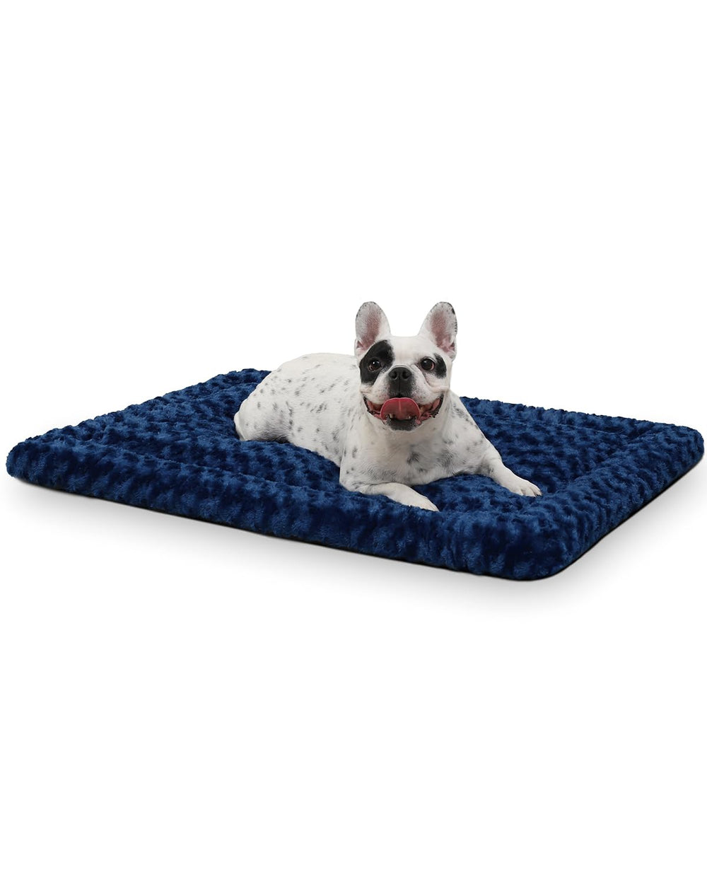 Exsnugy washable dog bed mat blue plush surface promotes cozy sleep.