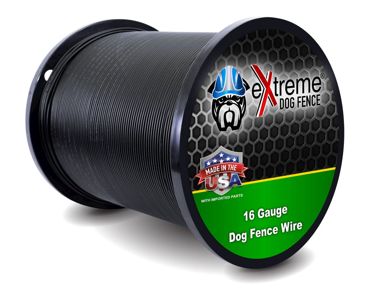Extreme Dog Fence 16-gauge cable spool shows durable construction for long-lasting underground setups