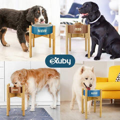 eXuby natural bamboo dog bowl stand showcases premium material and home aesthetic.